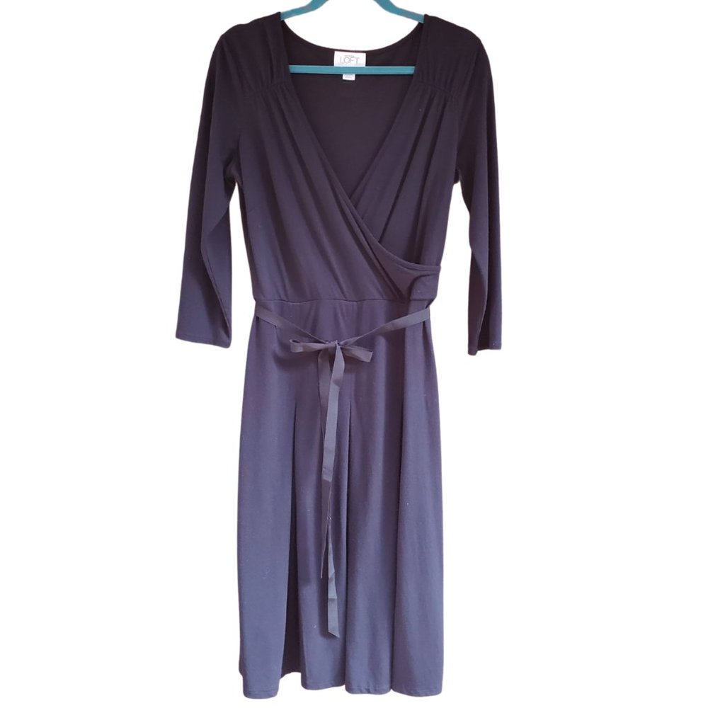 LOFT Navy Blue Soft Knit Wrap Dress Sz 8